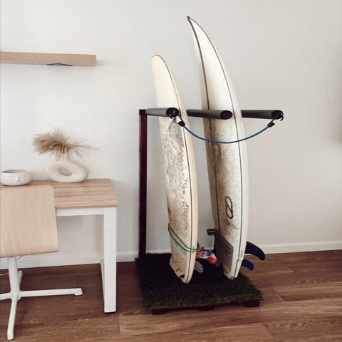 2 board vertical wood turf surfboard rack for inside